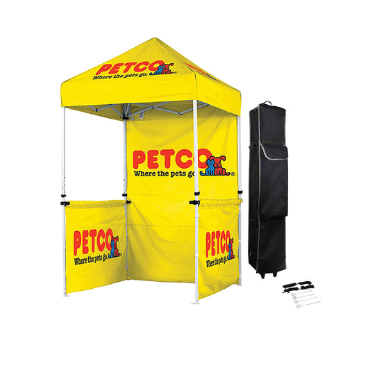 5x5 Custom Canopy Tent – Steel Frame with Full Back Wall & Two Half Side Walls (Logo Printing)
