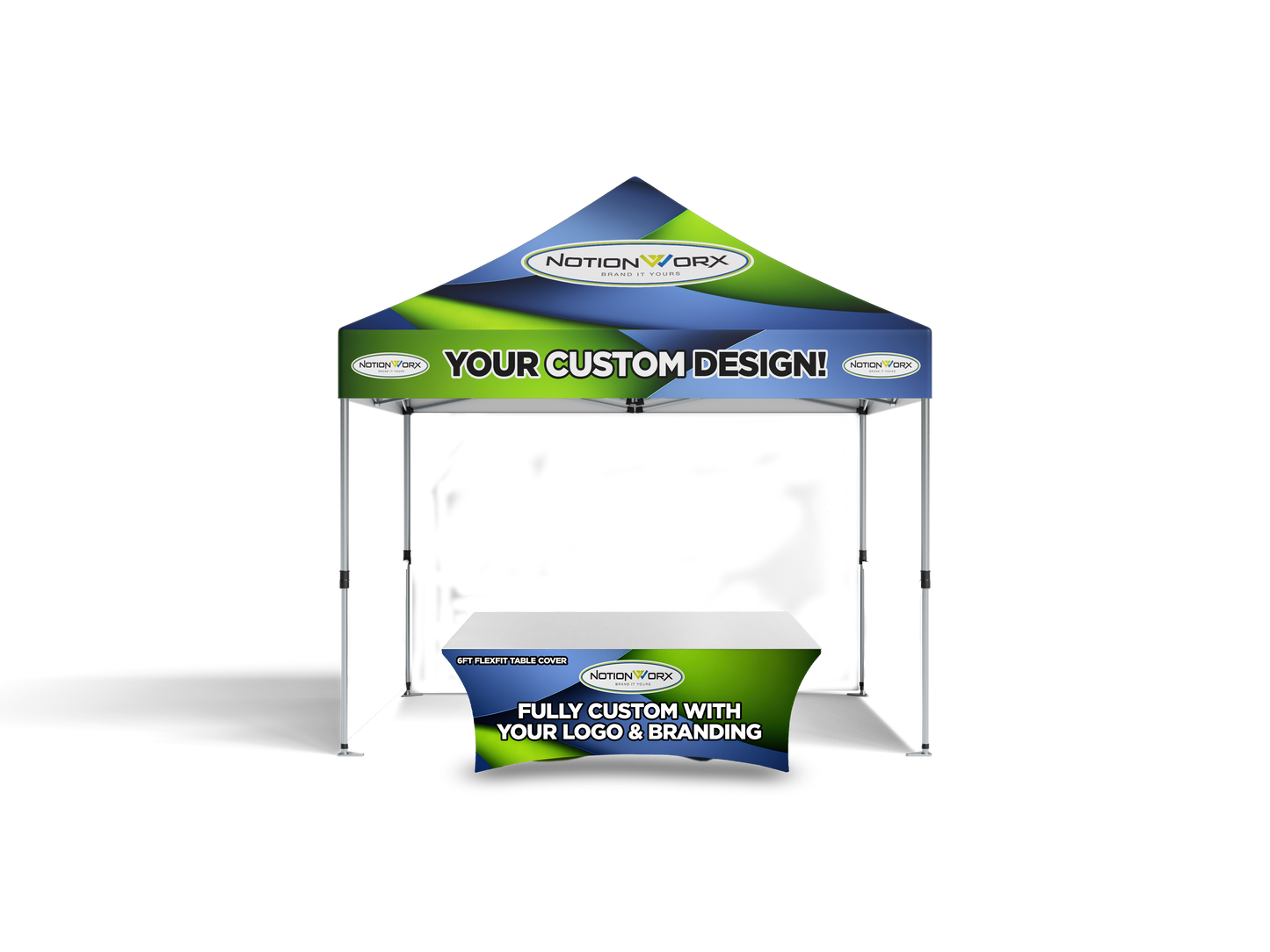 5x5 Custom Canopy Tent – Steel Frame with Full Back Wall & Two Half Side Walls (Logo Printing)