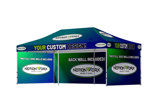 Premium 10x20 Custom Canopy Tent – HEX Aluminum Frame (Silver) with Three Full Walls & 17" Valance (Dye-Sublimation Printing)