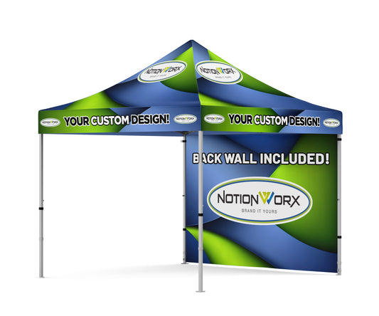 Premium 10x10 Custom Canopy Tent – HEX Aluminum Frame (Silver) with Full Back Wall & 17" Valance (Dye-Sublimation Printing)