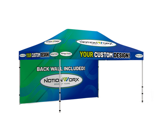 Premium 10x15 Custom Canopy Tent – HEX Aluminum Frame (Silver) with Full Back Wall & 17" Valance (Dye-Sublimation Printing)