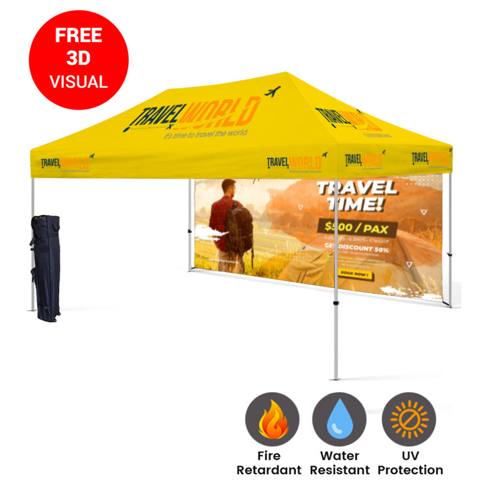 Premium 10x15 Custom Canopy Tent – HEX Aluminum Frame (Silver) with Full Back Wall & 17" Valance (Dye-Sublimation Printing)