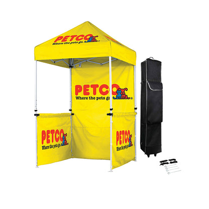 5x5 Custom Canopy Tent – Steel Frame with Full Back Wall & Two Half Side Walls (Logo Printing)