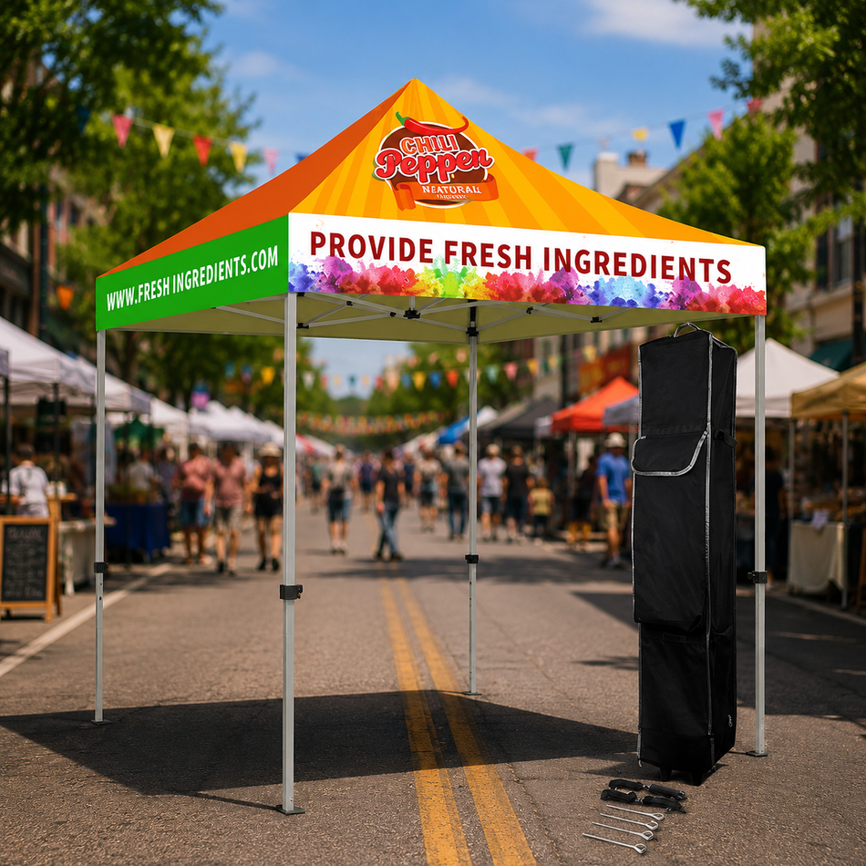 5x5 Custom Canopy Tent Package – Steel Frame with Full-Color Printing