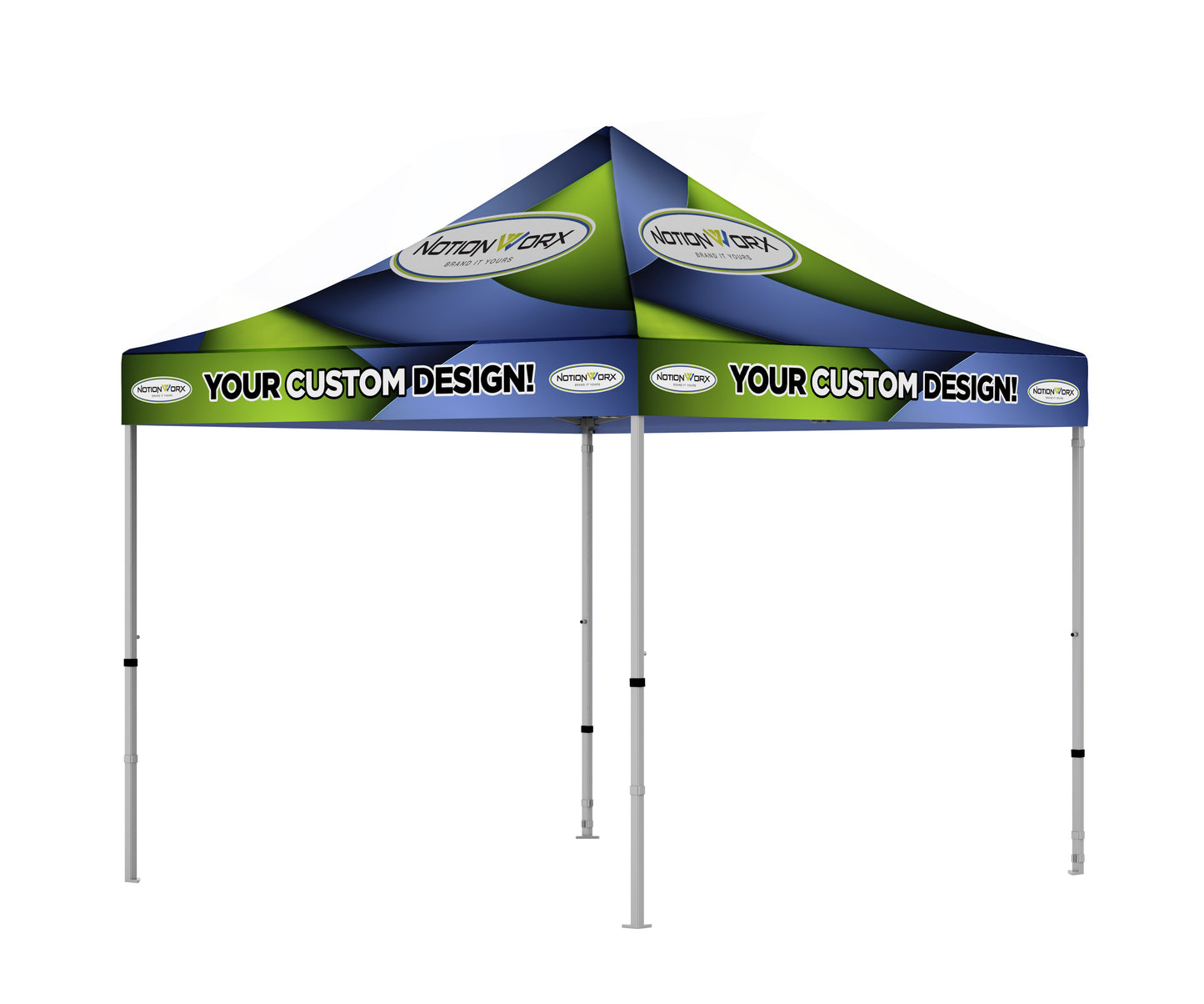 Premium 10x10 Custom Canopy Tent – HEX Aluminum Frame (Silver) & 17" Valance (Dye-Sublimation Printing)