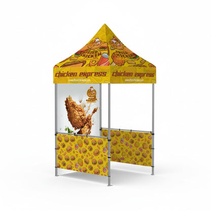 5x5 Custom Canopy Tent – Steel Frame with Full Back Wall & Two Half Side Walls (Logo Printing)