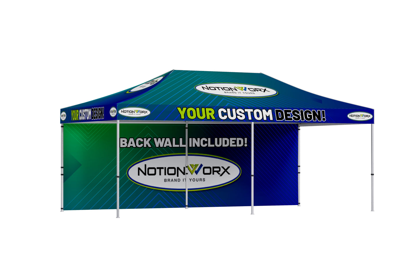 Premium 10x20 Custom Canopy Tent – HEX Aluminum Frame (Silver) with Full Back Wall & 17" Valance (Dye-Sublimation Printing)