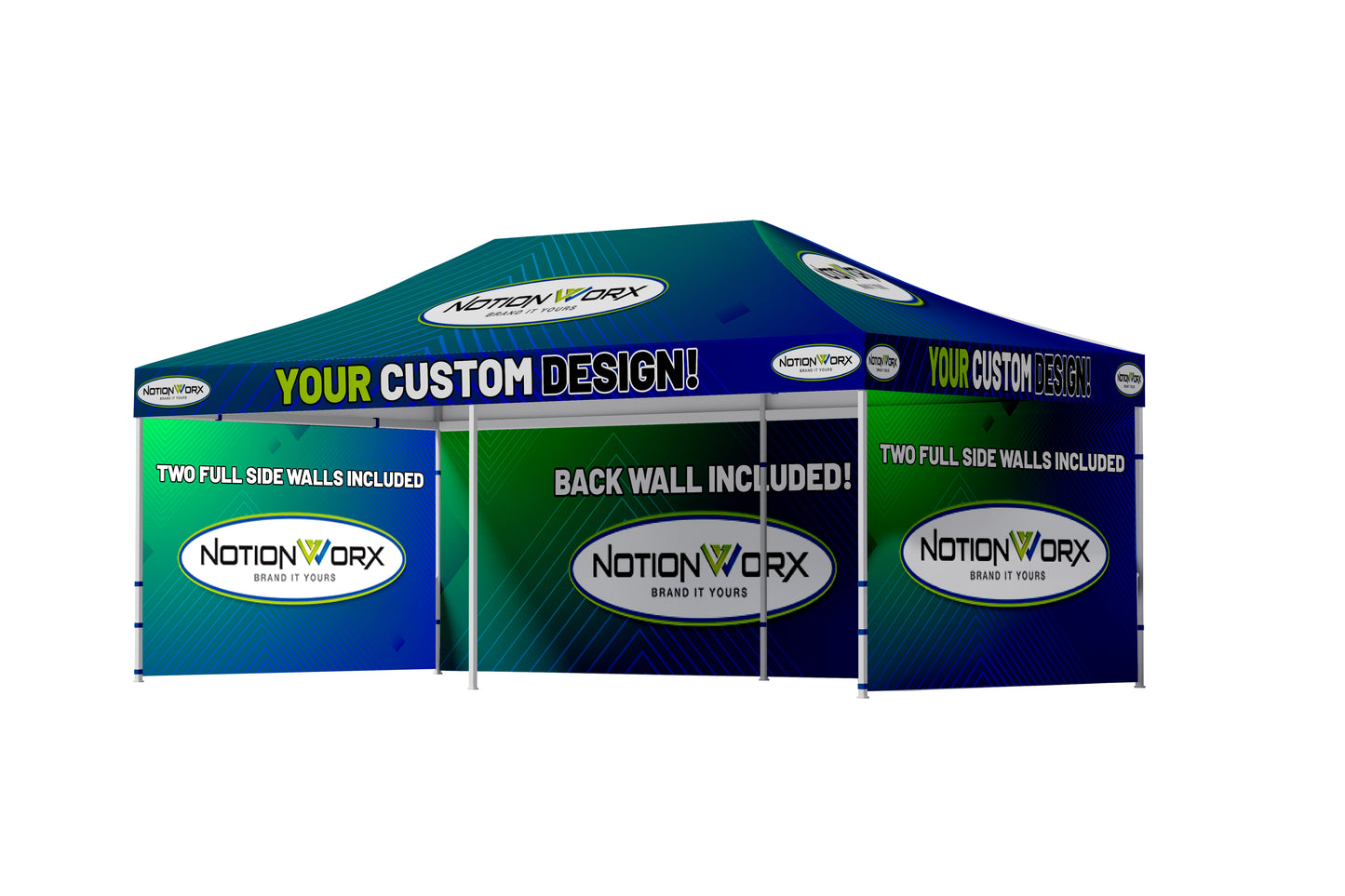 Premium 10x20 Custom Canopy Tent – HEX Aluminum Frame (Silver) with Three Full Walls & 17" Valance (Dye-Sublimation Printing)