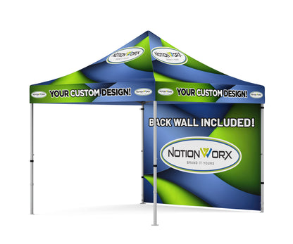 Premium 10x10 Custom Canopy Tent – HEX Aluminum Frame (Silver) with Full Back Wall & 17" Valance (Dye-Sublimation Printing)