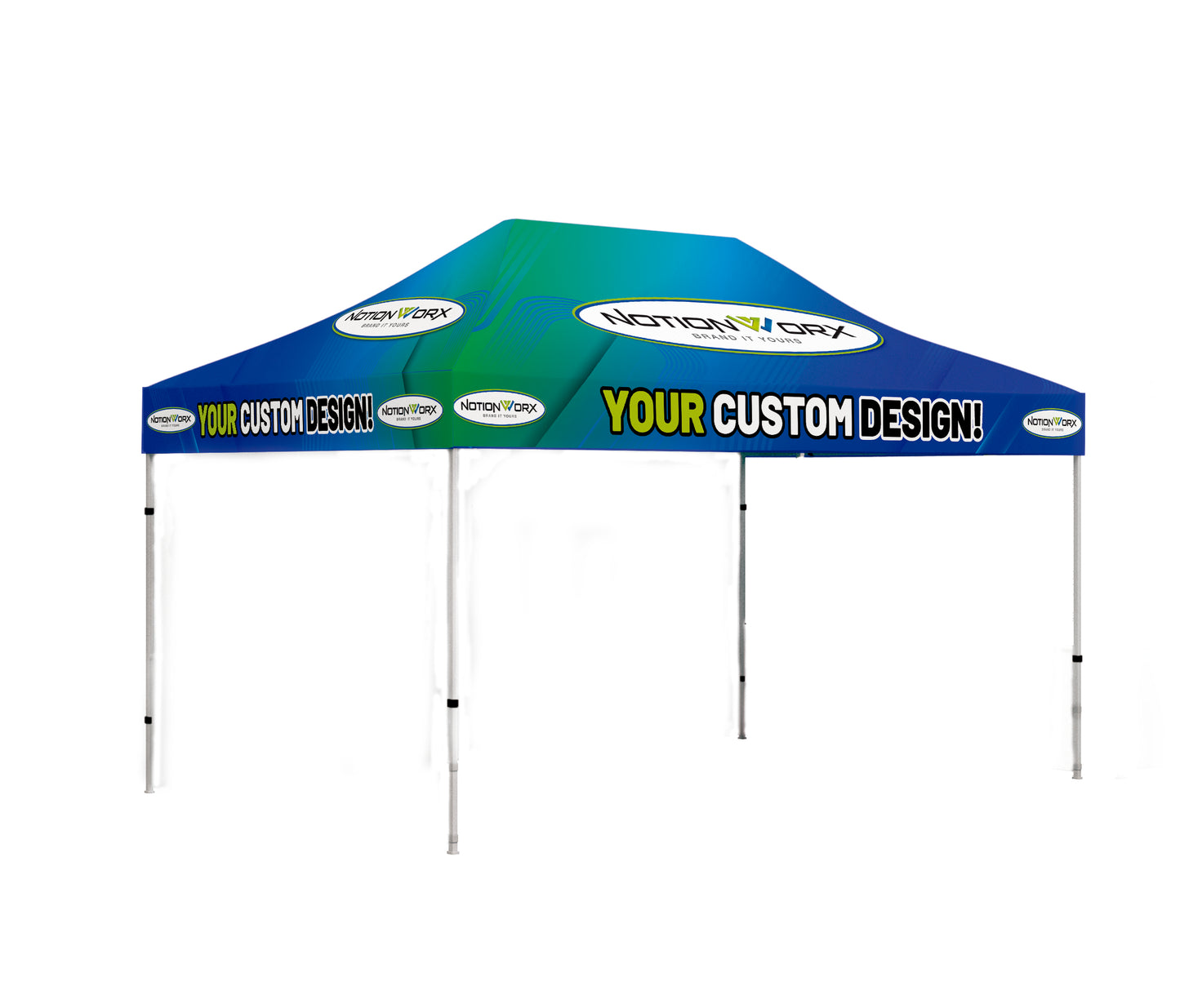 Premium 10x15 Custom Canopy Tent – HEX Aluminum Frame (Silver) & 17" Valance (Dye-Sublimation Printing)