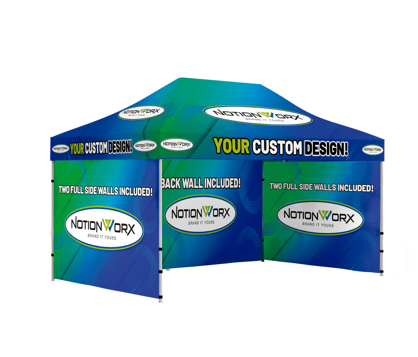 Premium 10x15 Custom Canopy Tent – HEX Aluminum Frame (Silver) with Three Full Walls & 17" Valance (Dye-Sublimation Printing)
